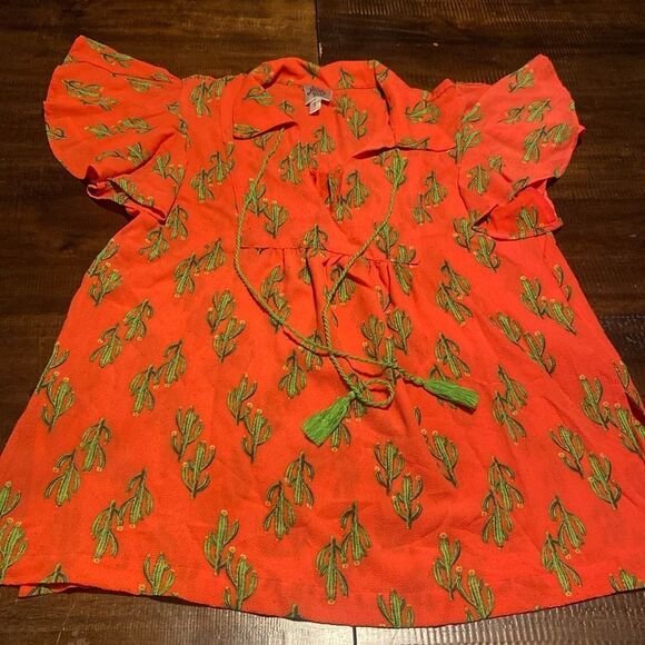 Ivy Jane ladies small Bright orange Top with Green cactus Pattern - Picture 1 of 7
